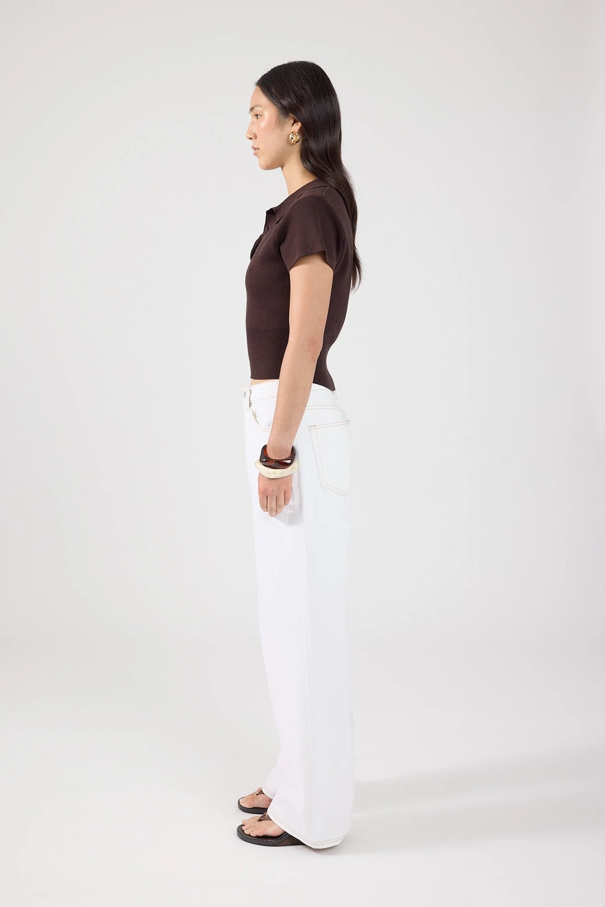 Knit Polo Top Brown