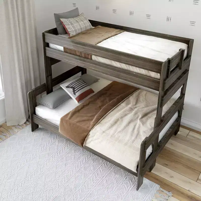 Solid Wood Farmhouse Twin over Full Bunk Bed, Rustic Pine with Low VOC Finish