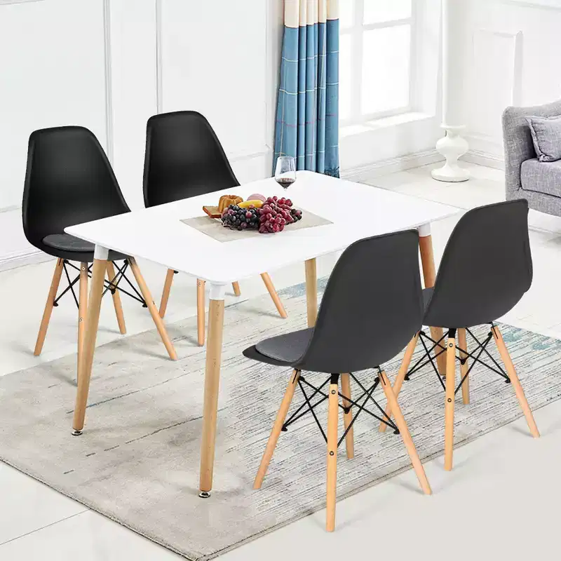 Costway 4PCS Dining Chair Mid Century Modern DSW Chair Furniture W/ Linen Cushion White