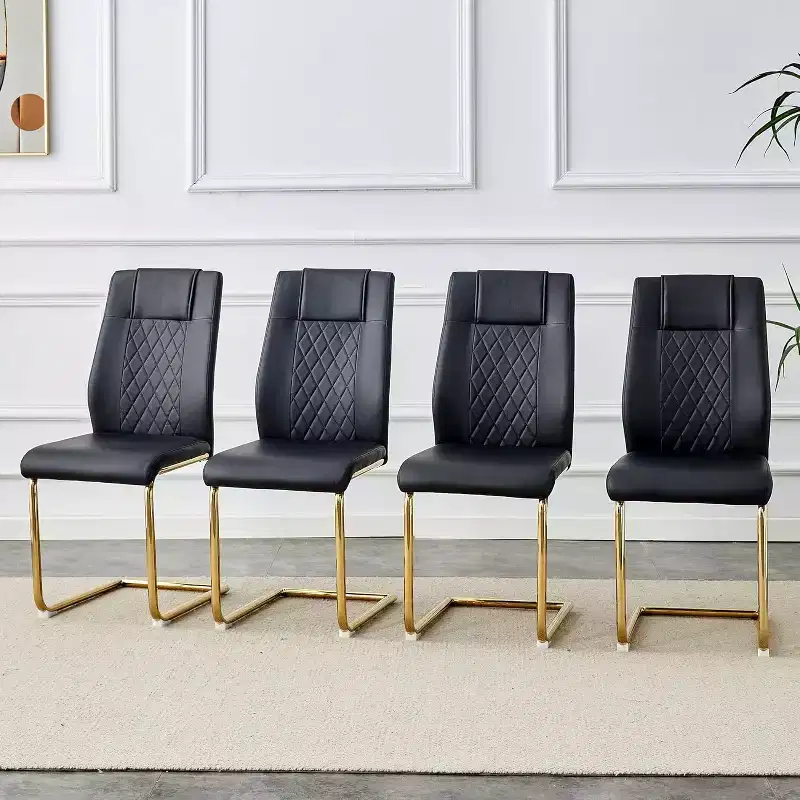Faux Leather Dining Chairs, Modern High Back Armless Upholstered Kitchen Chairs, Kitchen Chair with Metal Leg for Kitchen Dining Room (4-Pack)