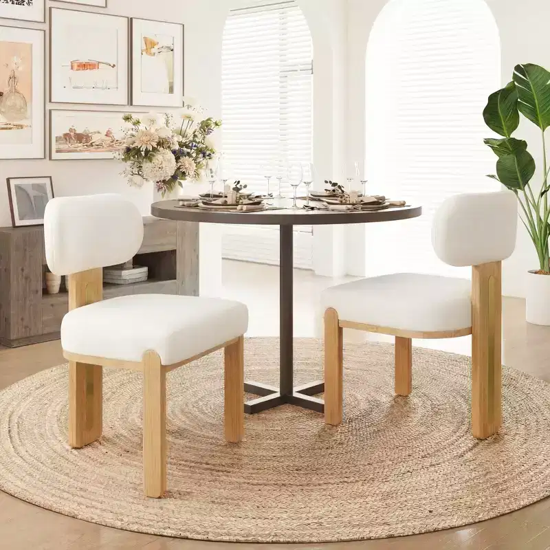 Modern Minimalist Upholstered Dining Chair with Solid Rubber Wood Legs
