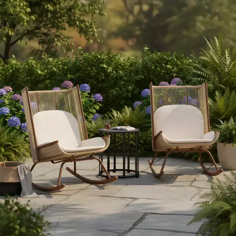Christopher Knight Home Christine Modern Metal Patio Seating Set with Rocking Chairs and Ceramic Tabletop