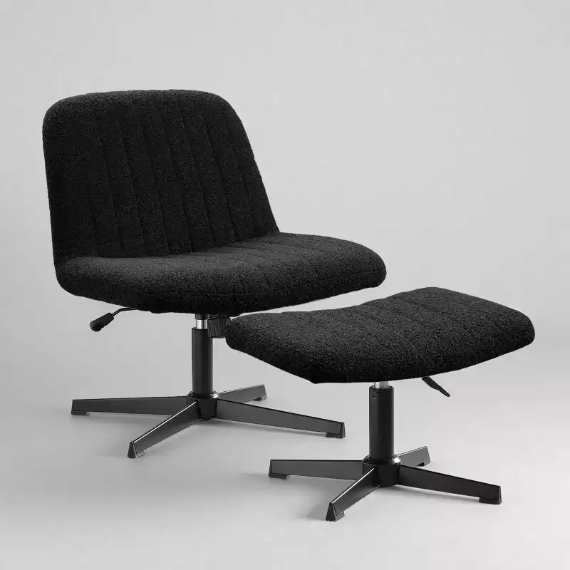 Art Leon Swivel Accent Chair, Desk Chair No Wheels, Modern Boucle Fabric Upholstered Armless Chair with Footrest