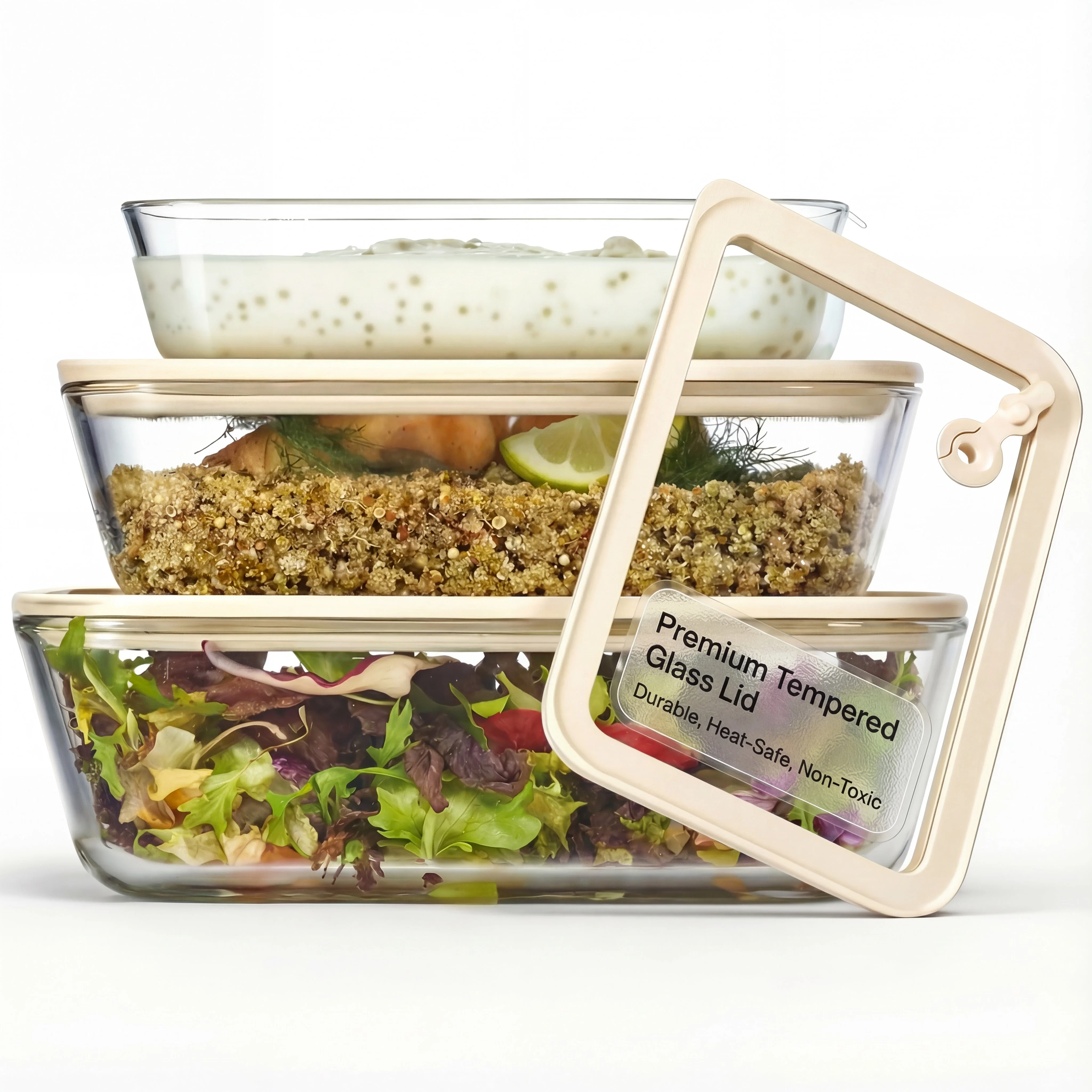 Glass Storage Container Set, with Lids, Rectangular, Set of 3