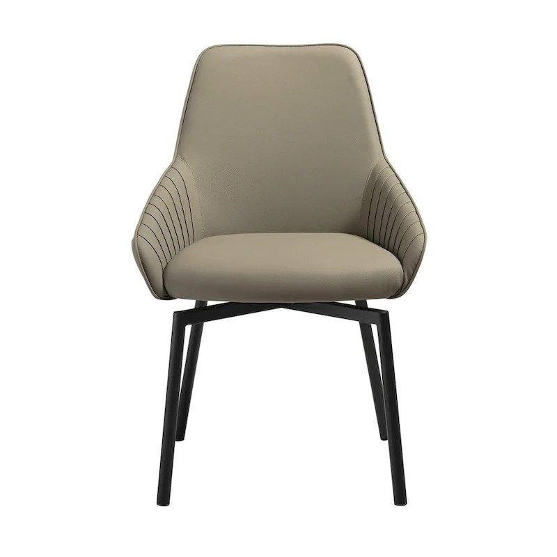 Shin 23 Inch Swivel Dining Chair Set of 2, Curved, Gray Faux Leather, Black