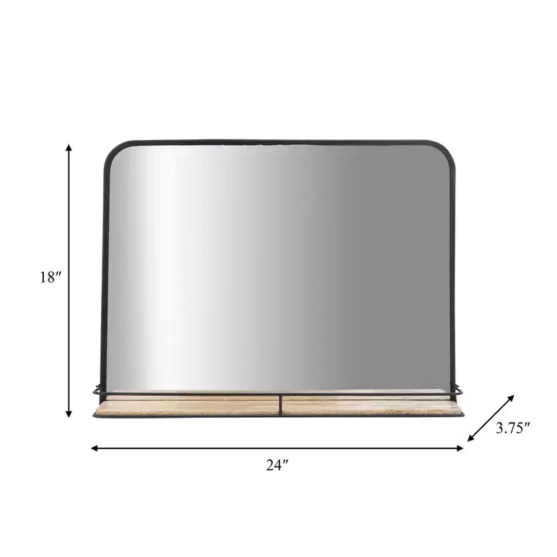 Metal & Glass Mirror with Mango Wood Shelf - Modern Rectangular Wall Mirror for Bathroom, Bedroom, Living Room, or Office