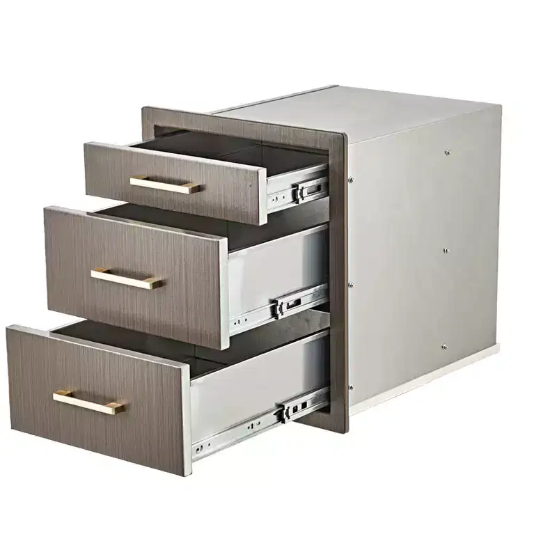 Triple Stainless Steel Outdoor Kitchen Drawer Cabinet  Durable Flush Mount Storage with Handles  Weatherproof for Patio BBQ Island Grill