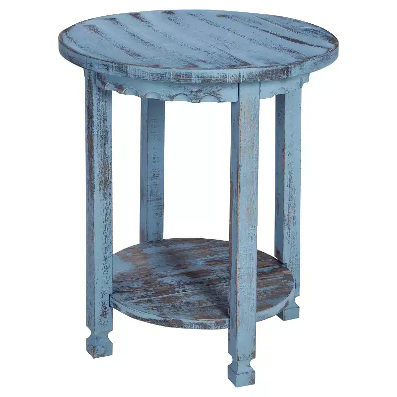 Country Cottage Round Wood End Table, Antique Finish
