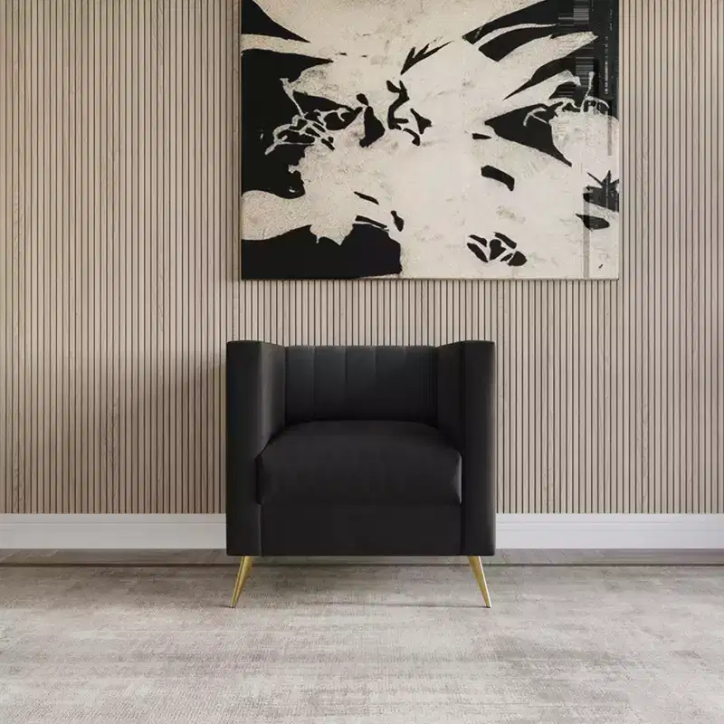 Velvet Square Arm Chair with Channel Tufting and Gold Legs