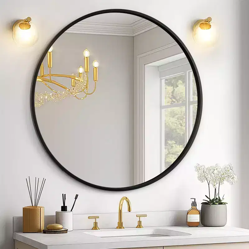USHOWER 2-Pack Black Round Bathroom Mirrors with Metal Frame, Circle Mirrors for Wall Decor, Bathroom Vanity Mirror, Entryway Mirror