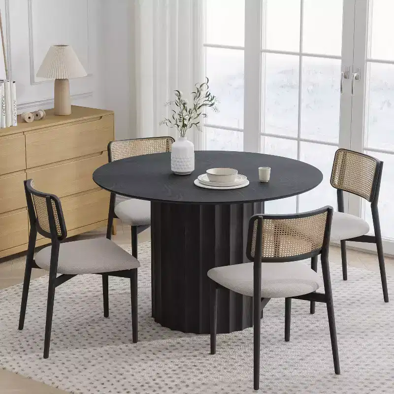 Mid-Century Round Dining Table Wood Kitchen Table Dining Room Table for 4 People - Black