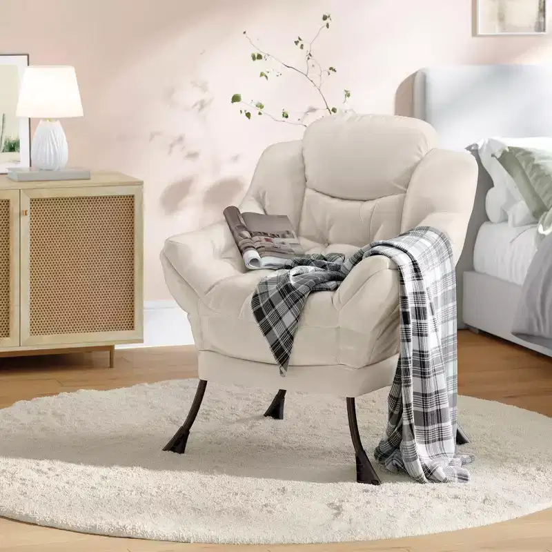 Lazy Chair with Side Pocket, Comfy Accent Lounge Armchair for Living Room, Bedroom, Dorm or Office