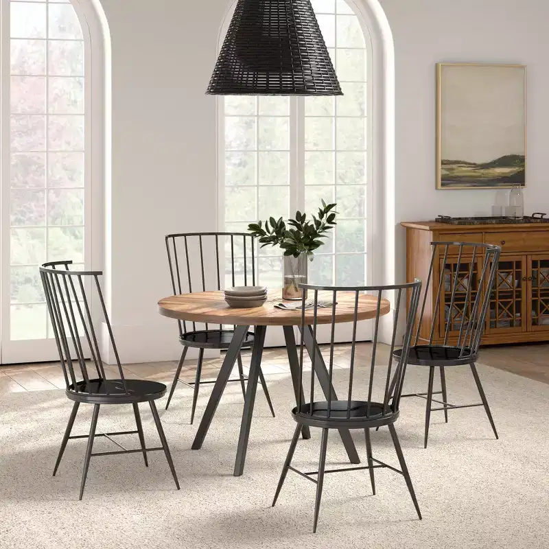 Jolana 45 Round Oak Top Black Finish Dining Table and Set - iNSPIRE Q
