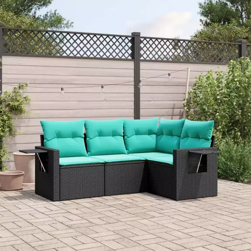vidaXL Patio Sofa Set with Cushions, Modular Outdoor Sectional, Poly Rattan, Multiple Colors and Models