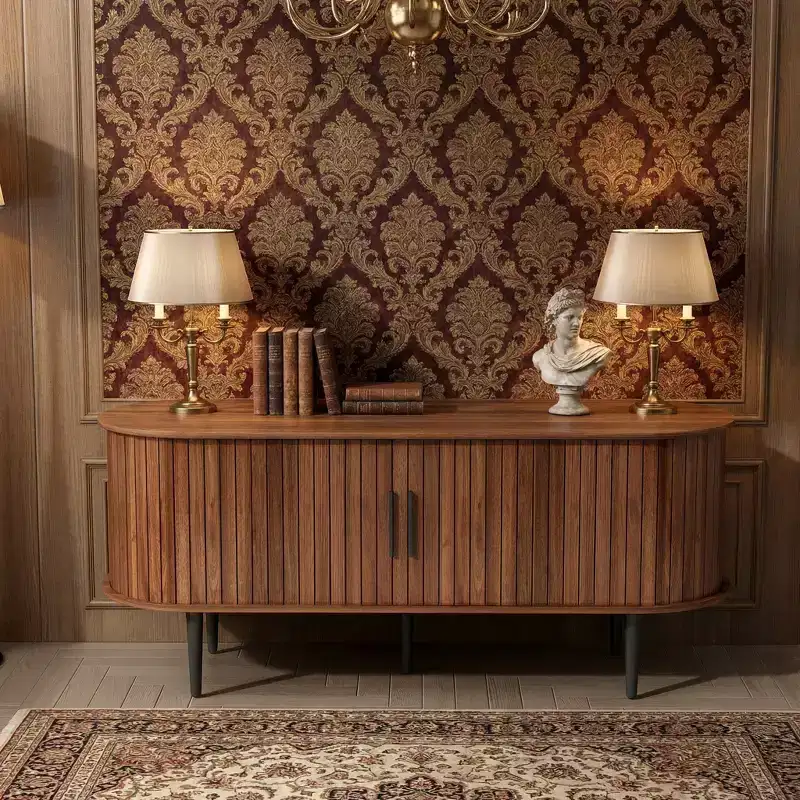 47 Walnut Modern TV Stand with Sliding Door & Storage Compartment