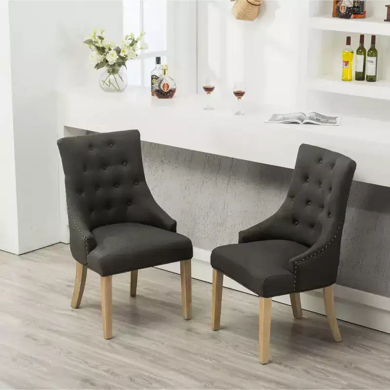 Wingback Dining Chairs, Solid Wood Button Tufted with Nailhead Trim, Hostess Accent Chairs for Formal Dining