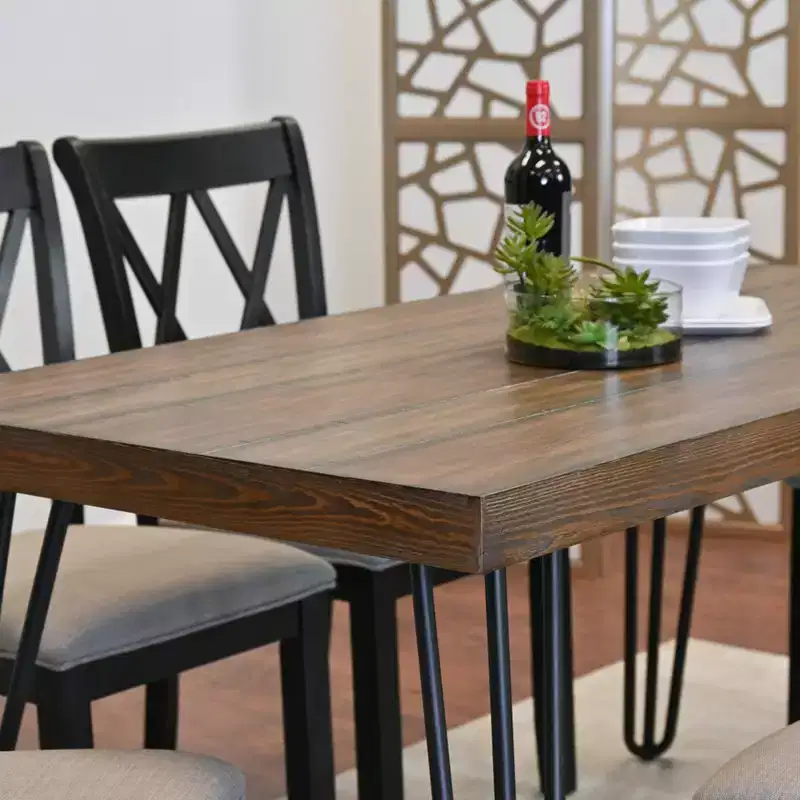 Arroyo 7-Piece Dining Set, Hairpin Dining Table with 6 Cross-back Chairs, Rich Black