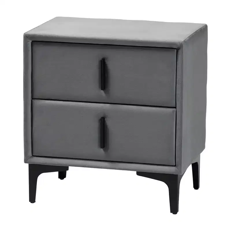 Baxton Studio Etienne Velvet 2 Drawer Nightstand Slate Gray/Black
