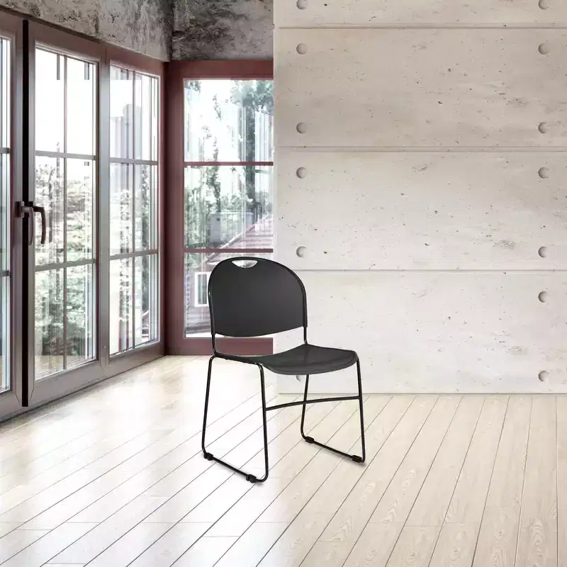 2pk Multi Purpose Ultra Compact Stack Chair Black: Sled Base, Polypropylene, No Assembly Required