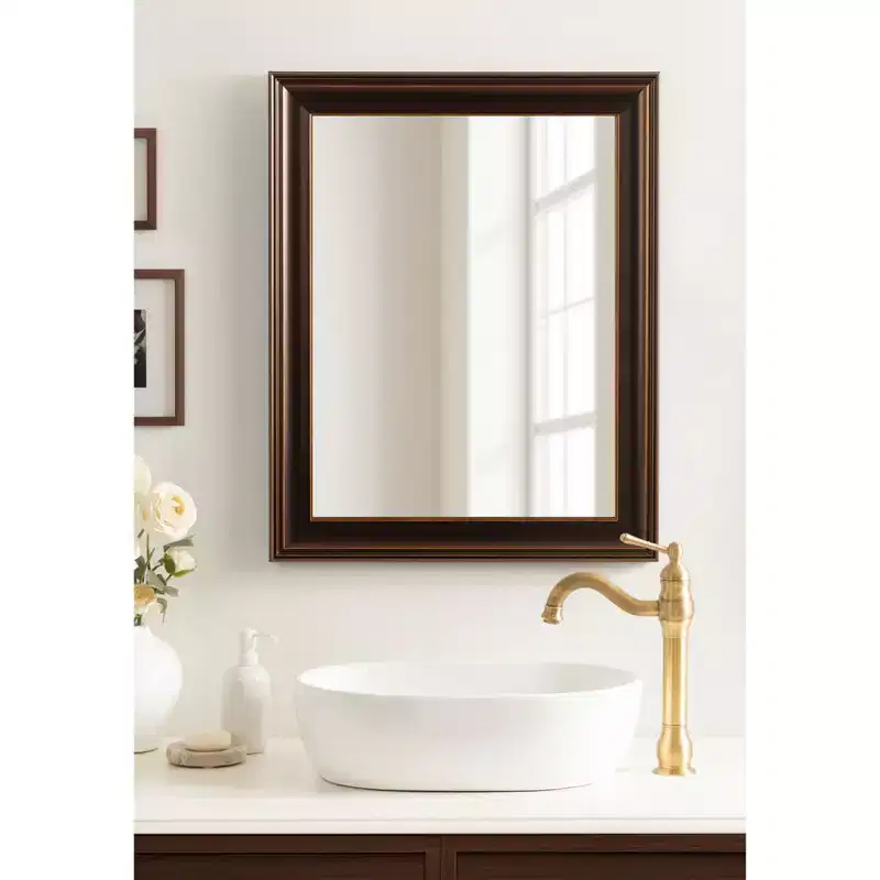 Rectangle Bathroom Wall Mirror with Bronze Stepped Frame