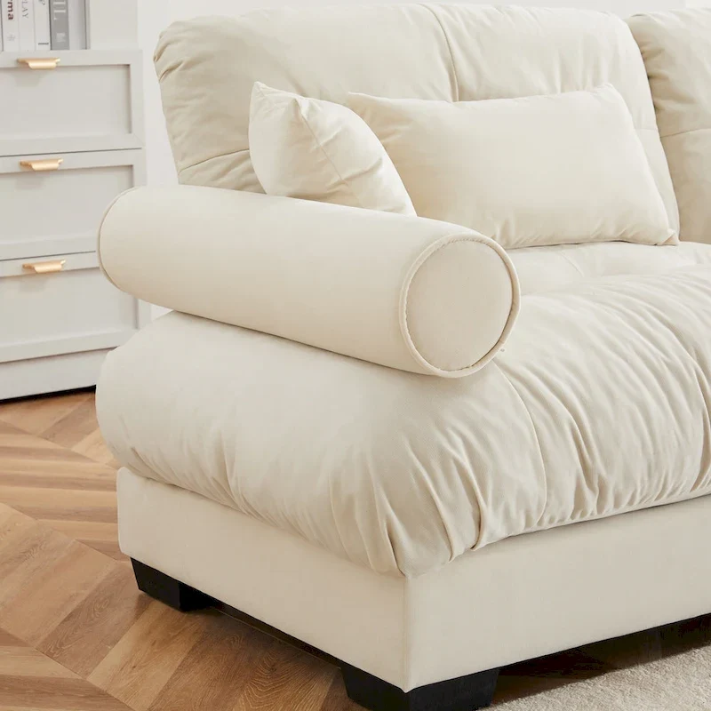 130 Velvet Modular 5-Seat Sofa with Cloud Cushion Sectional and Bolster Headrests