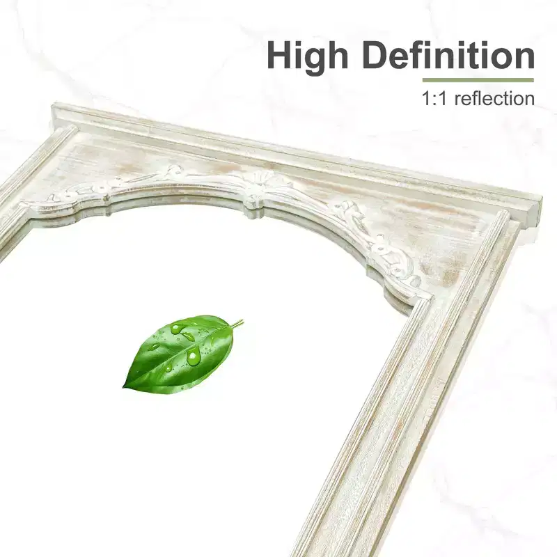 White Solid Wood Rectangular Full-Length Standing Mirror 180x90x4cm (No Stand)