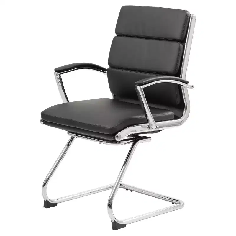 Contemporary Executive Guest Chair – Gray Faux Leather, Chrome Arms & Base, 275 lb Capacity