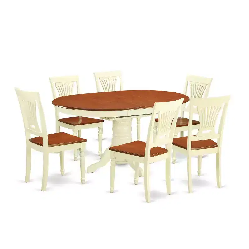 Dining Room Table Set 7 Piece Oval Kitchen Table with 6 Chairs Buttermilk Cherry Finish