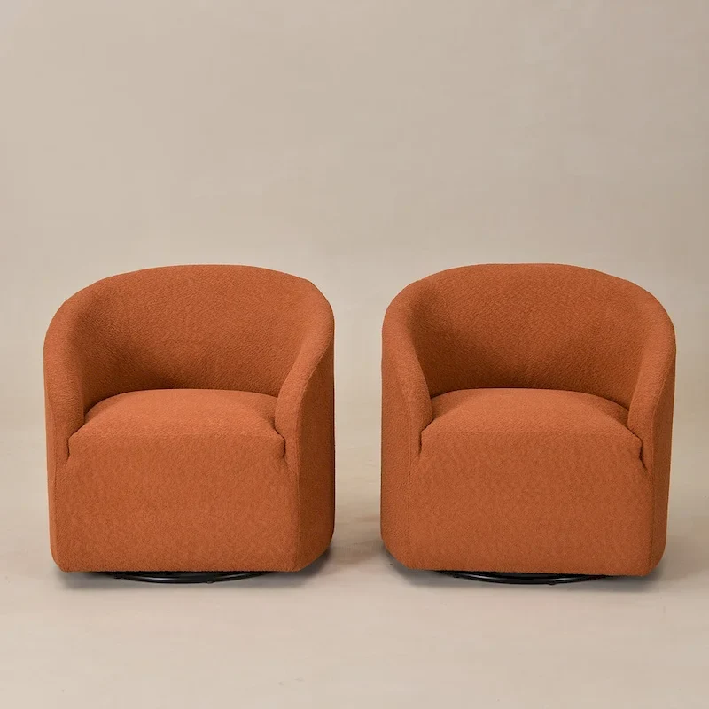KINWELL 32W Boucle Upholstered Swivel Barrel Armchair (Set of 2)