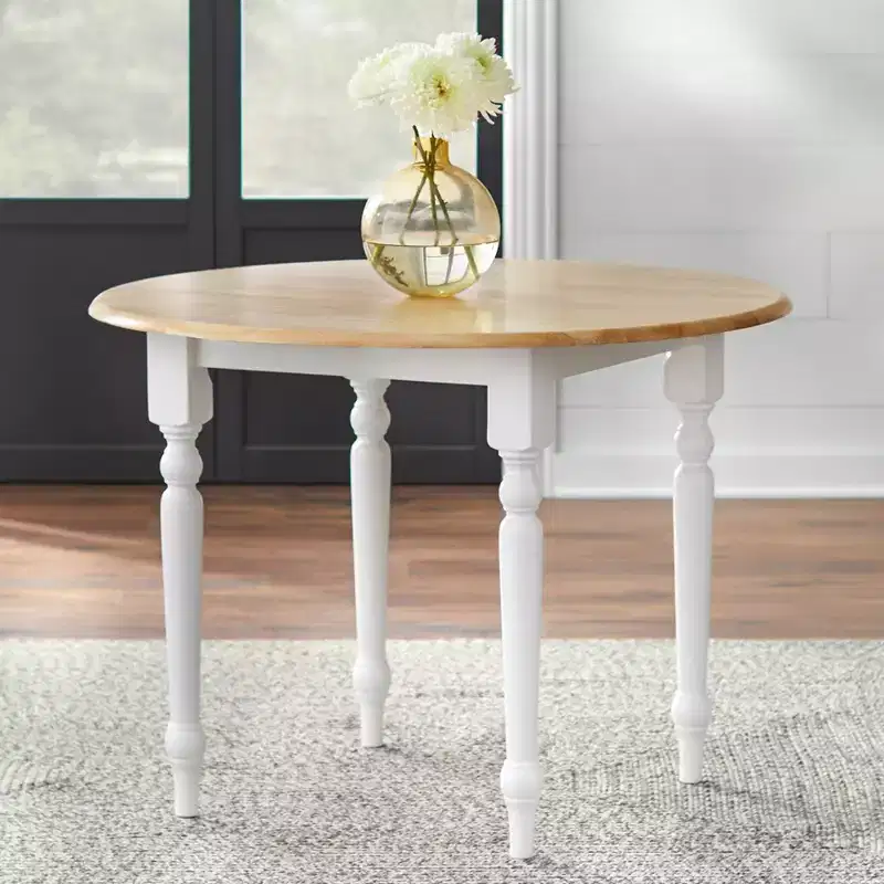 Buylateral 4 Seats Farmhouse Solid Wood Double Drop Leaf Extendable Dining Table