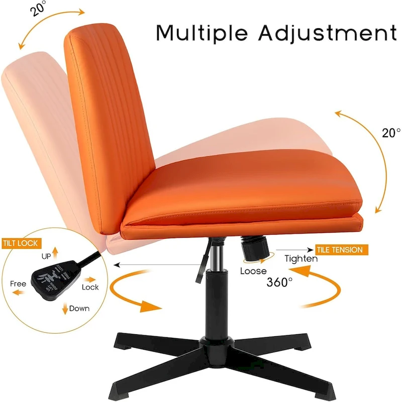 BOSSIN Criss Cross Chair Armless Office Desk Chair No Wheels,PU Leather Padded Modern Swivel Vanity Chair office chair