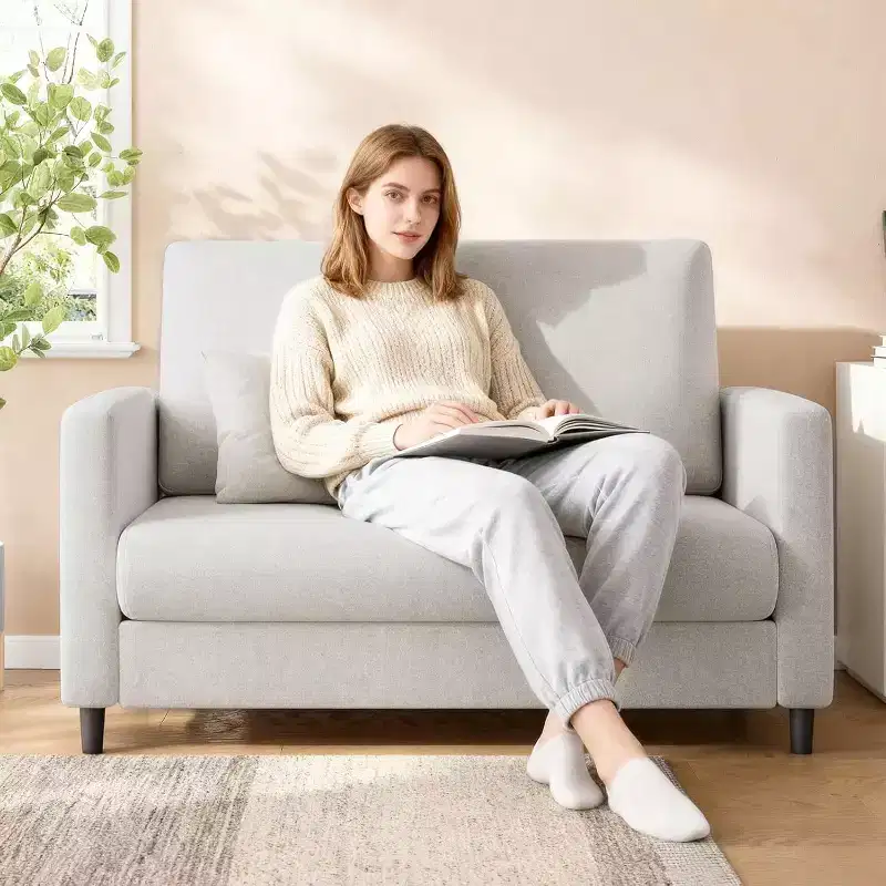 Loveseat Sofa,Mid Century Modern Love Seat for Small Spaces, Wood Frame, Tool-Free Assembly, Comfy Sofa for Bedroom, Living Room
