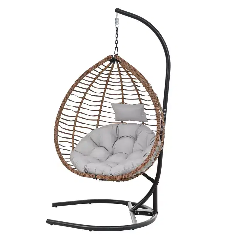 Whisen Hanging Hammock Chair with Stand, Egg Swing Chair with Iron Frame and Cushion & Headrest