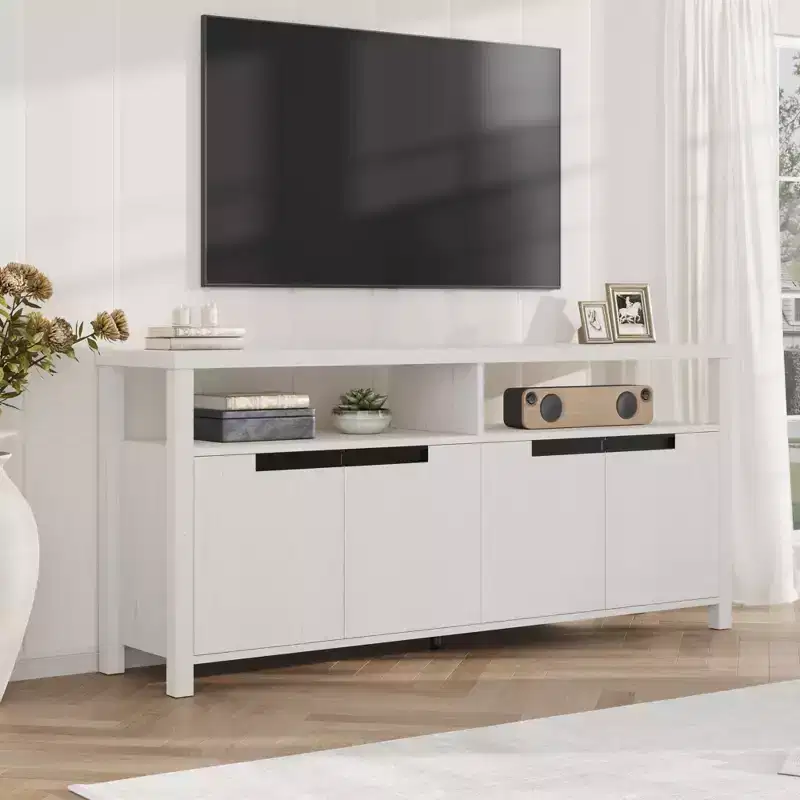 Farmhouse TV Stand for 70 Inch TV,63 Inch Long Entertainment Center with Storage and Open Shelf,Large Television Stand,Modern Tall Media Console Table