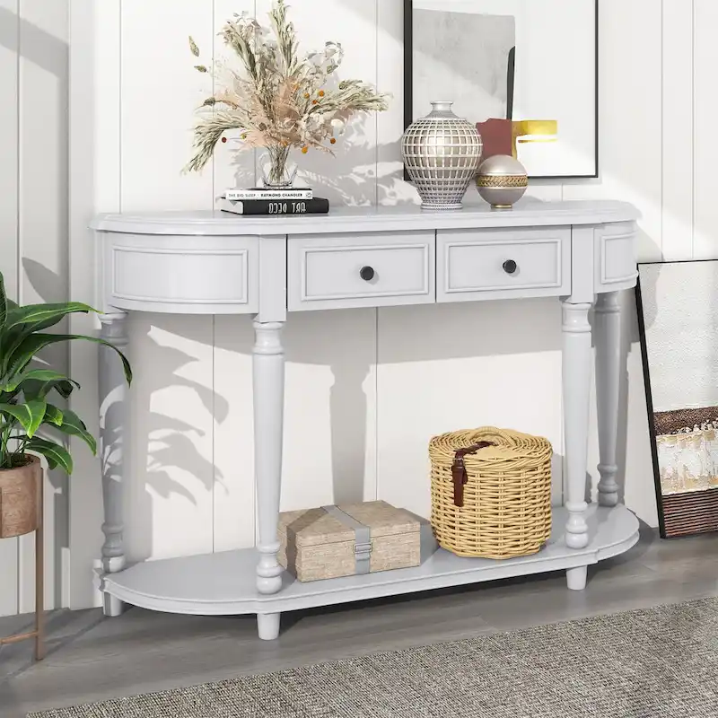 Retro Circular Curved Design Console Table with Open Style Shelf