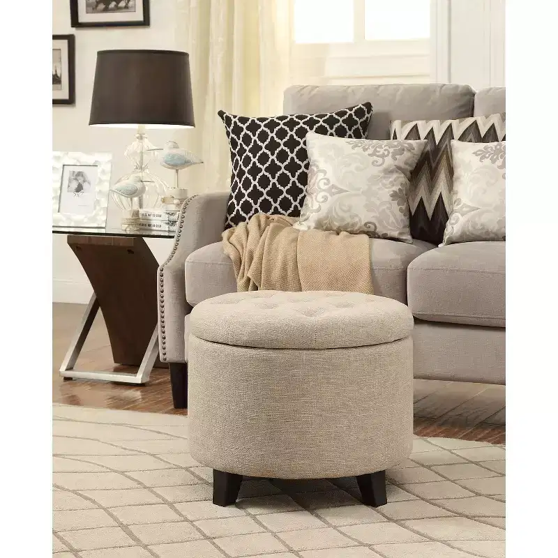 Round Storage Ottoman with Removable Lid - Faux Leather, Multiple Finishes
