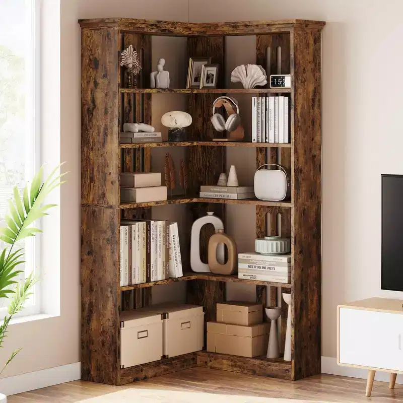 72.8 Inch Tall Corner Bookshelf - 5 Tier L-Shaped Storage Rack