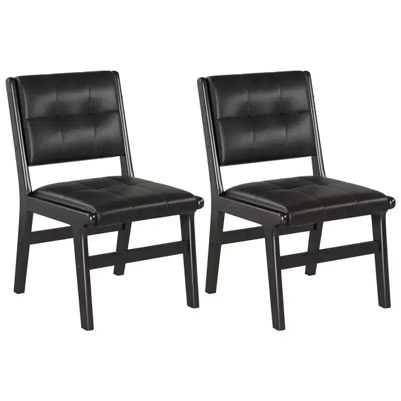 Tufted Faux Leather Upholstered Wood Dining Chairs (Set of 2)