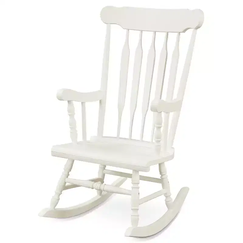 Costway Set of 2 Wood Rocking Chair Glossy Finish White\ Coffe