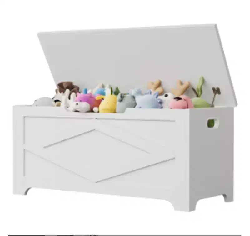 Storage Ottoman with Irregular Legs - MDF, Rhombus Pattern, White