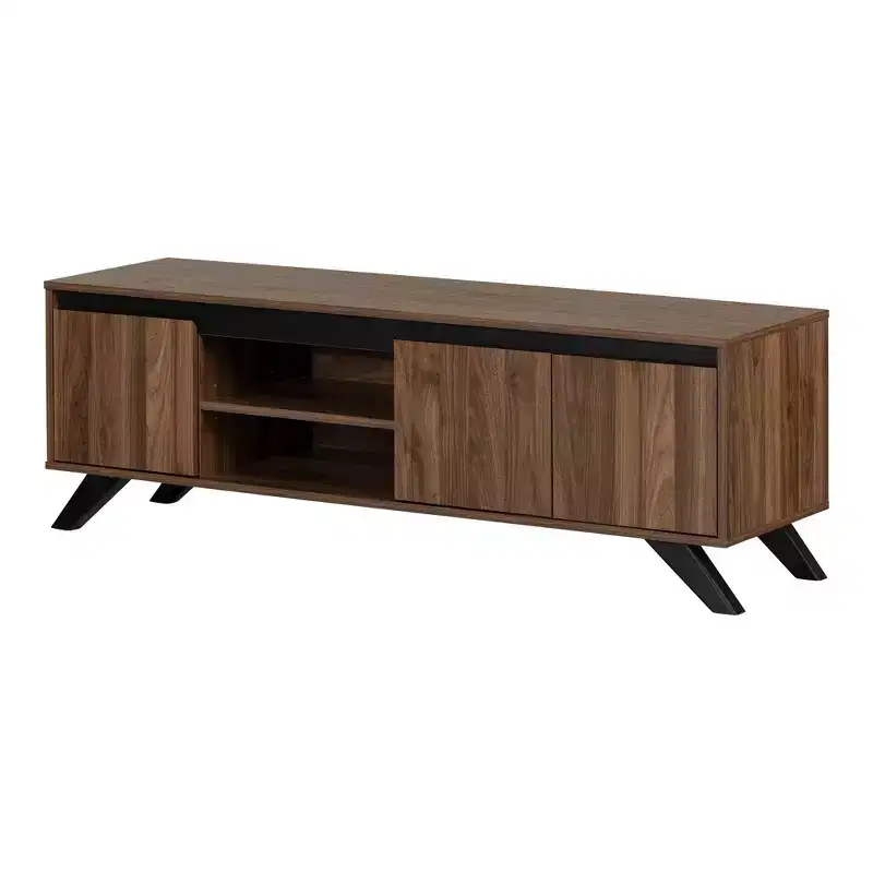 South Shore Flam TV Stand for TVs up to 60" Natural Walnut: Laminated Particle Board Media Console
