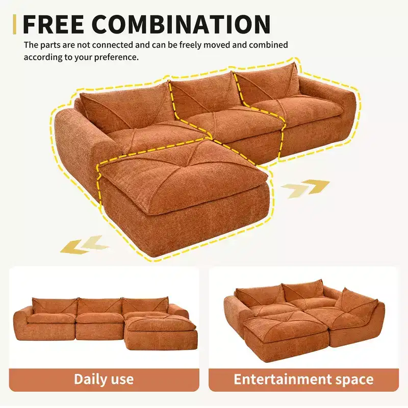 Whisen 116 Modular 4-Seat Sofa Bed, Spacious Foam Filled, Elderly/Baby Safe, No Assembly, Free Combination
