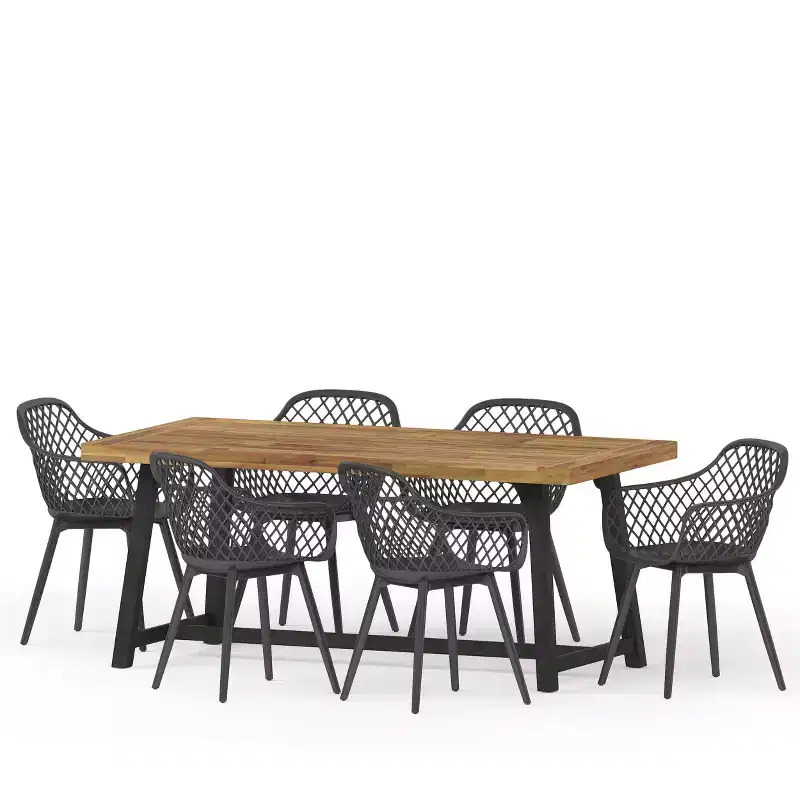 Christopher Knight Home Patrice Outdoor Acacia Wood and Resin 7 Piece Dining Set, Black/Sandblasted Teak