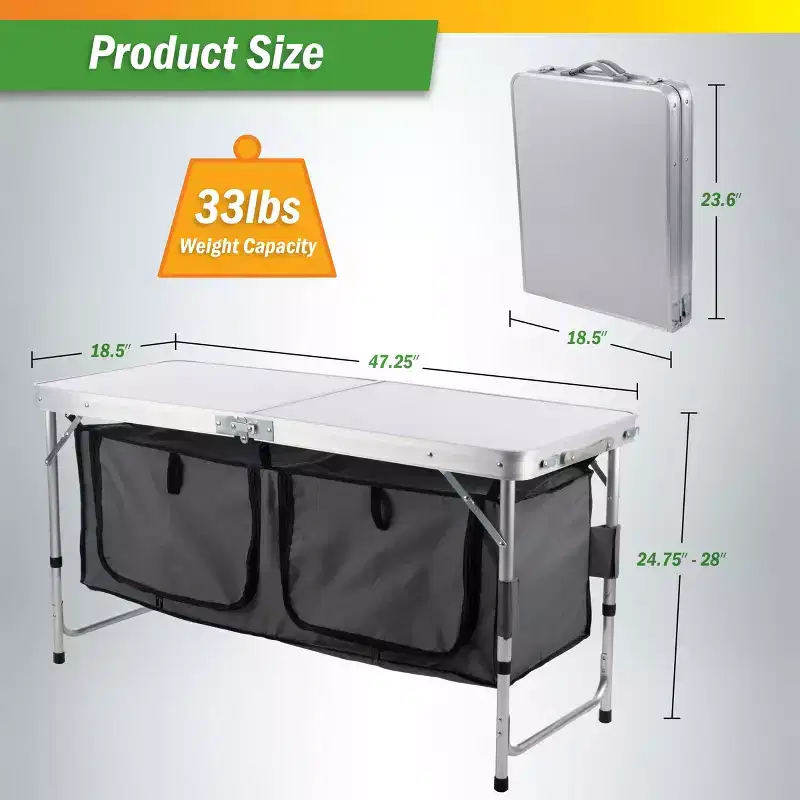 Portable Folding Camping Table with Built-In Storage Lockers
