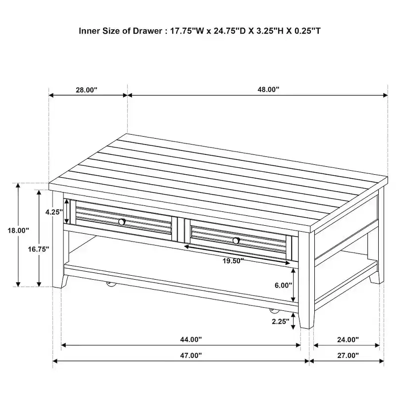 2-drawer Rectangular Coffee Table Distressed Java