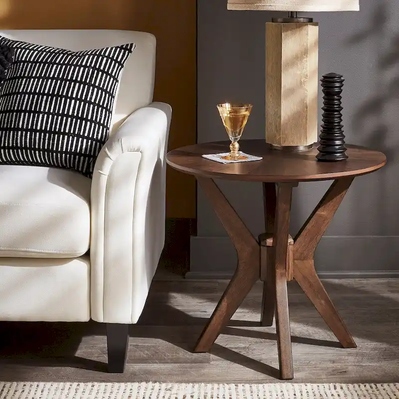 Mid-Century Walnut Finish Round End Table