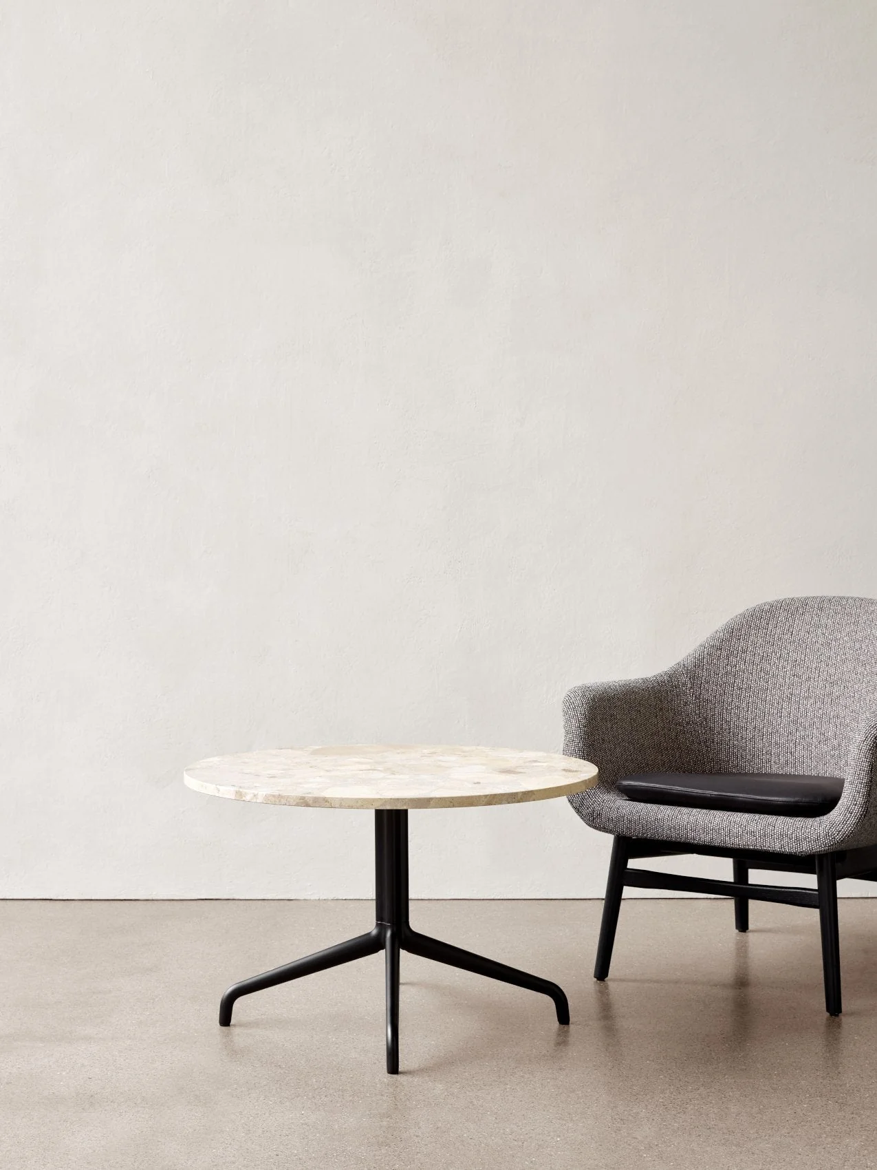 Contemporary Linoleum & Stone Column Lounge Table with Sculptural Slim Base for Living Room