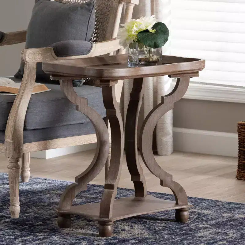 Wood End Table, Antique Brown, Mid-Century Style Side Table for Living Room & Bedroom