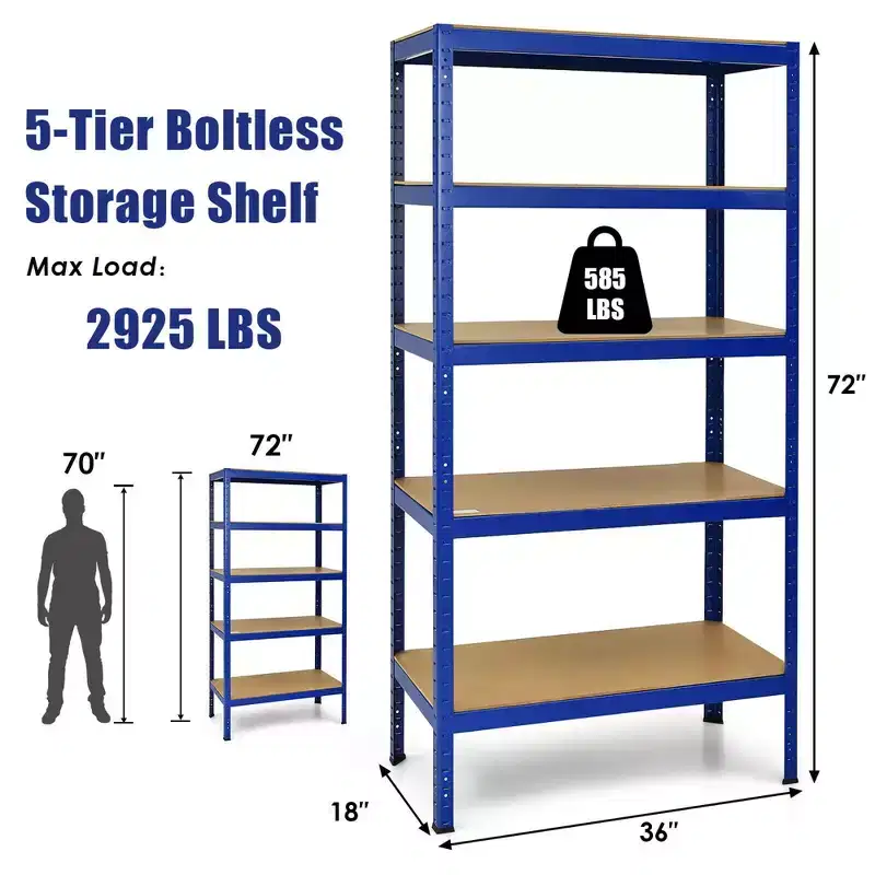 Costway 3PCS 72''Heavy Duty Steel 5 Level Garage Shelf Storage Adjustable Shelves Silver\Blue
