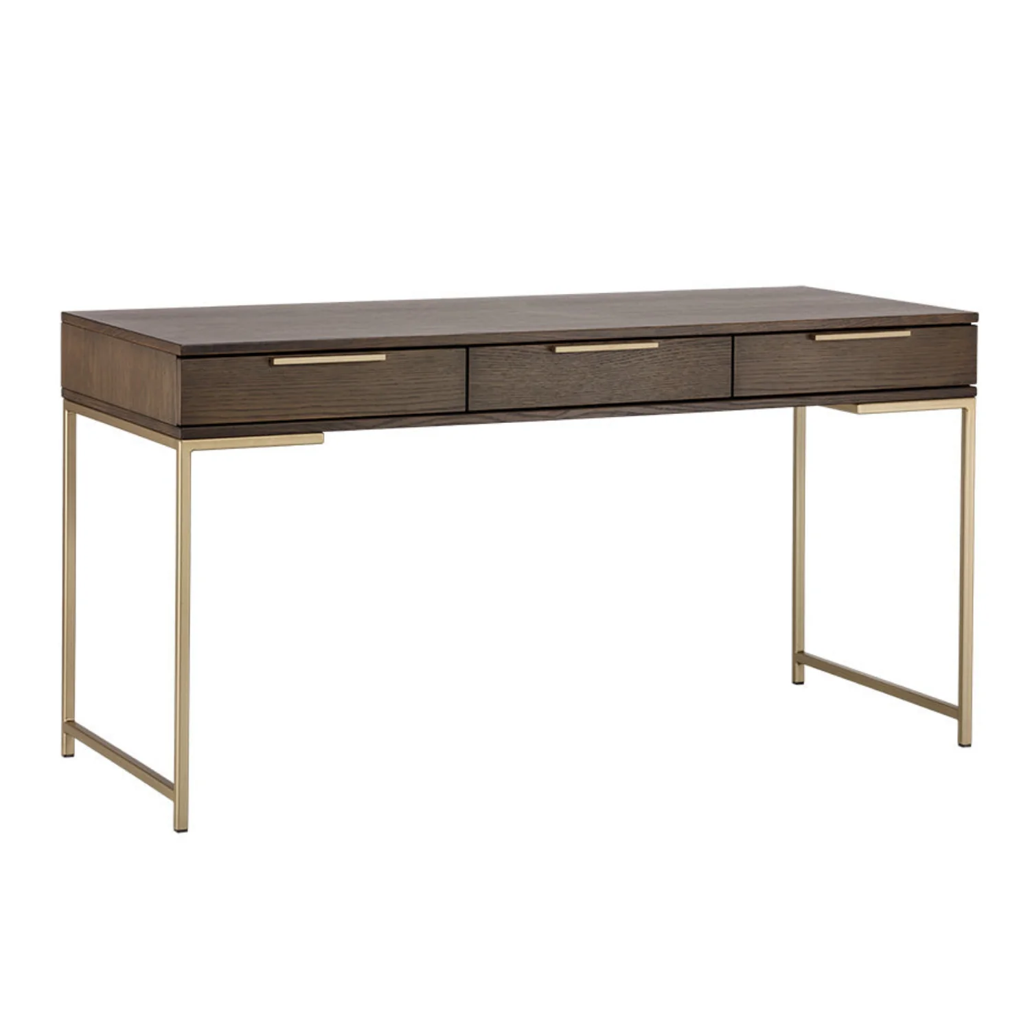 Modern Oak Desk with Storage - Office | Brushed Gold Finish